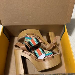 Sbicca Women’s Platform Abriana Teal/Multi Sandal Size 8M